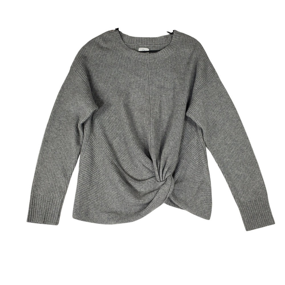 OFFLINE by Aerie Womens XL Gray Ribbed Knit Front Knot Twist Pullover Sweater